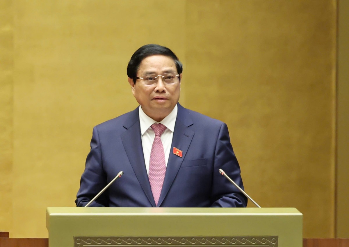 Thủ tướng Phạm Minh Chính trình bày Báo cáo của Chính phủ tại phiên khai mạc Kỳ họp - Ảnh: Cổng Thông tin điện tử Chính phủ'.