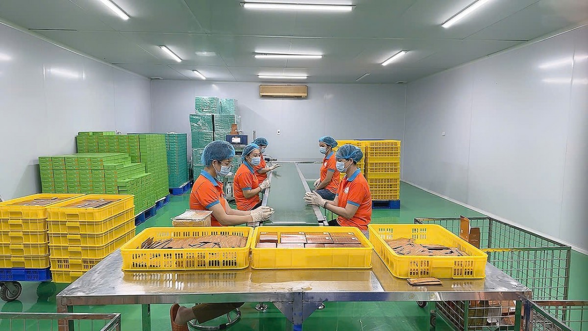 công nhân đang tiến hành đóng gói sản phẩm