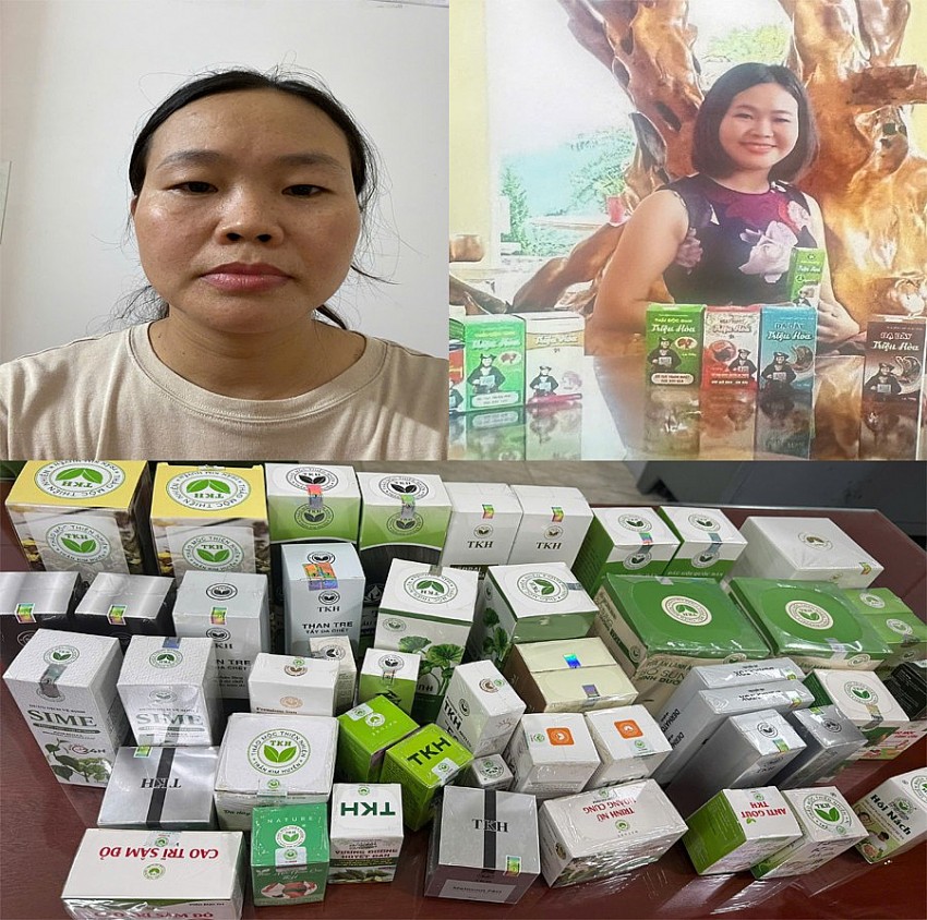 Đối tượng Hoàng Thị Ngọc cùng tang vật bị Cơ quan Công an bắt giữ.
