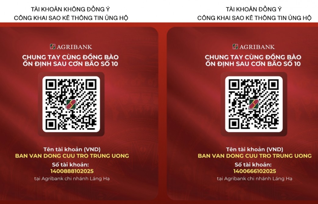 Thông tin số tài khoản tại Agribank tiếp nhận ủng hộ đồng bào chịu thiệt hại do bão số 10