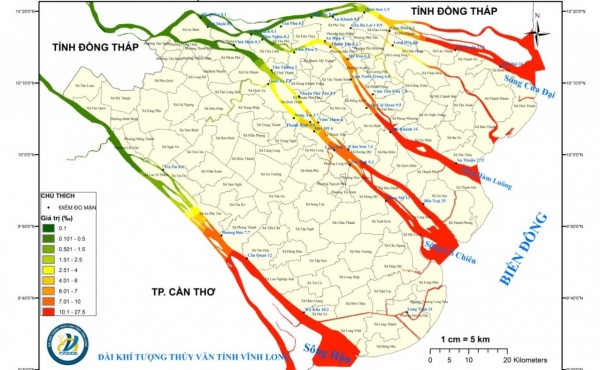 Xâm nhập mặn lấn sâu gần 60km tại Đồng bằng sông Cửu Long