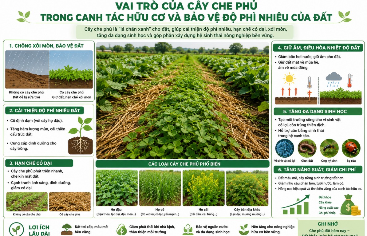 Vai trò của cây che phủ trong canh tác hữu cơ và bảo vệ độ phì nhiêu của đất