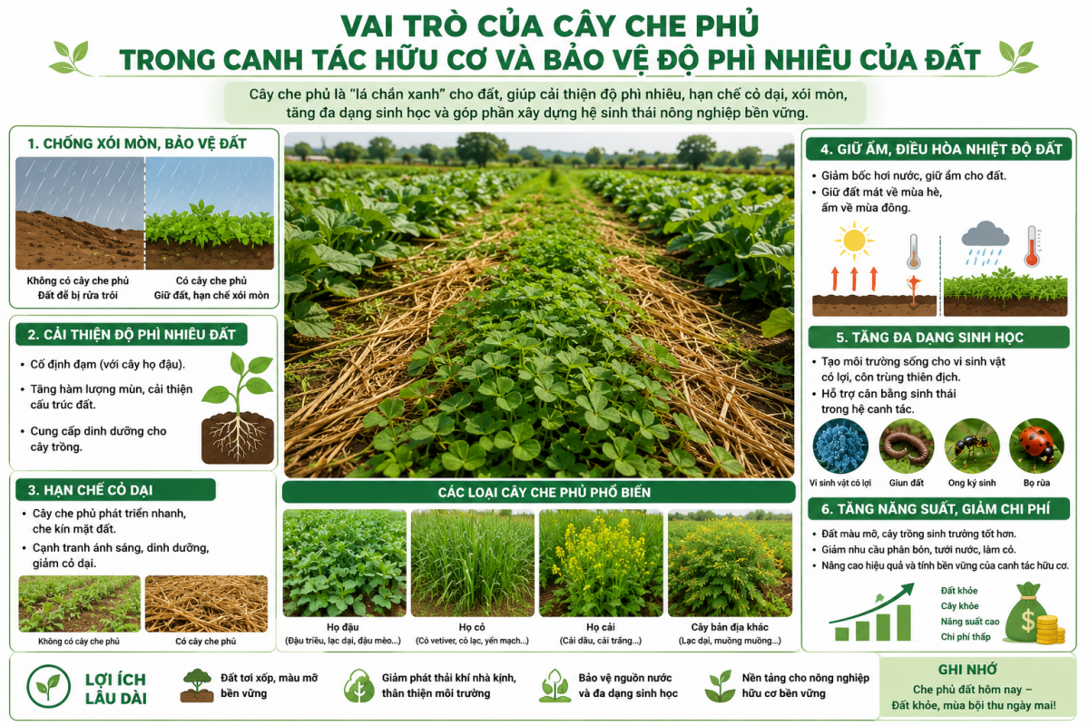 Vai trò của cây che phủ trong canh tác hữu cơ và bảo vệ độ phì nhiêu của đất