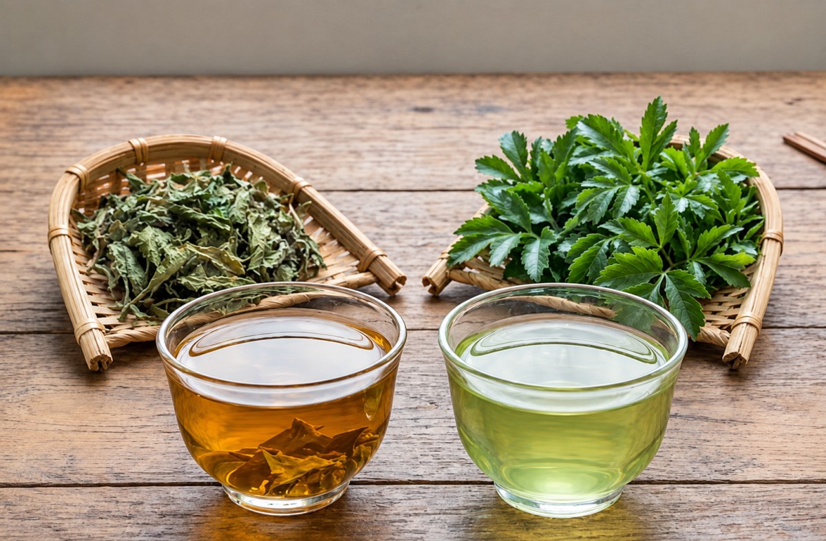 Nước lá đinh lăng tươi hay khô tốt hơn?