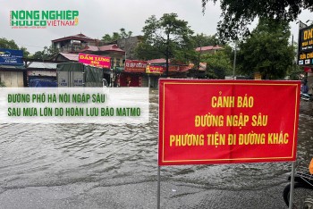 Đường phố Hà Nội ngập sâu sau mưa lớn do hoàn lưu bão Matmo